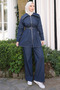 Navy Blue Zippered Jacket and Trousers Set of Belt