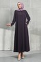 Plum Color Crew Neck Stoned Zippered Robe