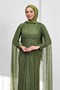 Khaki Shoulder Cape Draped Guipure Lace Evening Dress - 2