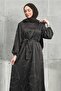Brown Stone Belted Satin Evening Dress - 2