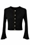 Women's Black Cardigan Crew Neck Spanish Sleeve Gold Button Cardigan - 2
