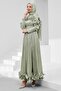 Mint Green Sparkling Evening Dress with Ruffles on the Collar and Hem - 4