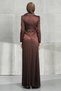 Brown Waist Stone Detailed Skirt Pleated Satin Evening Dress - 5
