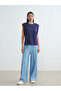 Navy Blue Crew Neck Sleeveless Blouse - 2