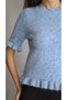 Women's Blue Short-Sleeved Knitwear Sweater with Ruffled Sleeves and Skirt Hem Yy101329 - 5