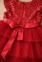 Red, sequined, layered fluffy, Lined, ribboned, Invisible Zipper piece, girl's evening dress - 4