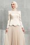 Beige Waist Stone Detailed Skirt Pleated Satin Evening Dress - 2
