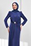 Cobalt Blue Draped Front Buckle Evening Dress - 3