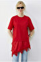 Women's Red Asymmetrical Ruched Hem Oversize T-Shirt 8716 60283956 - 3