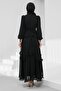 Black Pleated Chiffon Evening Dress with Stones on the Waist - 5