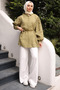 Khaki Bel Tie-Detail Tunic with Brooch Modal - 2