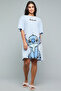Stitch Print Nightdress with Crew Neck and Short Sleeves