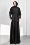 Black Draped Evening Dress with Cape