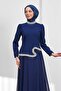 Cobalt Blue Asymmetrical Detailed Stoned Evening Dress - 3