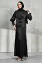 Black Beli Chain Detail Draped Janjan Evening Dress - 3