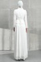 Ecru Daisy Detailed Skirt Pleated Stoned Evening Dress - 5