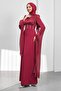 Burgundy Sleeve Detail Fish Model Stoned Evening Dress - 4