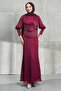 Mürdüm Beli Chain Detail Draped Janjan Evening Dress