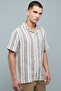 Striped Shirt with Revere Collar and Short Sleeves - 3