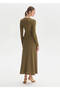 Slit Detailed Khaki Knit Skirt - 5