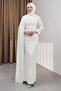 Ecru Stone Embroidered Cape Evening Dress - 2
