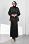 Black Bat Sleeve Layered Janjan Evening Dress - 2