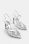 Women's Pointed Toe Stoned Open Back Ankle-Tie Daily Heeled Shoes Livis Silver