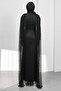 Black Shoulder Cape Draped Guipure Lace Evening Dress - 5