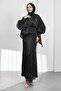 Black Bat Sleeve Layered Janjan Evening Dress