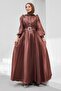 Dark Plum Balloon Sleeve Draped Evening Dress