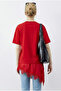Women's Red Asymmetrical Ruched Hem Oversize T-Shirt 8716 60283956 - 4
