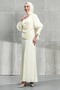 Cream Color Buy Chain Detail Drapeli Janjan Evening Dresses - 4