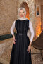 Navy Blue Belted Pocketed Denim Gilet Dress - 5