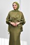 Khaki Bat Sleeve Layered Janjan Evening Dress - 3