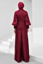 Burgundy Draped Front Balloon Sleeve Sparkling Evening Dress - 5