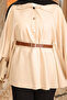 Beige Belt Buttoned Dabıl Poncho - 3