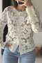 Crew Neck Buttoned Ecru Lace Cardigan - 2