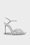 Women's Pointed Toe Stoned Open Back Ankle-Tie Daily Heeled Shoes Livis Silver - 2