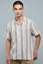 Striped Shirt with Revere Collar and Short Sleeves