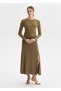 Slit Detailed Khaki Knit Skirt - 4