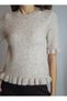 Women's Beige Short Sleeved Tricot Sweater with Ruffle Sleeves and Skirt Hem Yy101329 - 4