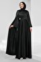 Black Shoulder Shawl Detailed Brooched Satin Evening Dress