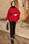 Burgundy Belt Buttoned Dabıl Poncho - 2