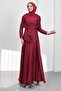 Burgundy Draped Evening Dress with Cape