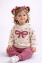 Baby Girl Heart Bow Embroidered 2-Piece Top and Bottom Set 2Yarn m Transitional Tracksuit Set 3-12 Months - 2