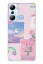 Infinix Hot 20I Compatible Pastel Floral Moon and Rainbow Patterned Transparent Phone Case
