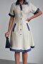 Women's Denim Detailed Buttoned and Collared Short Sleeve Pocketed Dress - 6