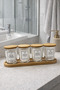 Marlin - Set of 4 Glass Bathroom Jars with Bamboo Lids and Stand, Decorative Bathroom Organizer 315 Cc
