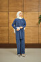 Women's Pleated Crew Neck Set Indigo Blue - 3