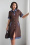 Women's Denim Detailed Buttoned and Collared Short Sleeve Pocketed Dress
